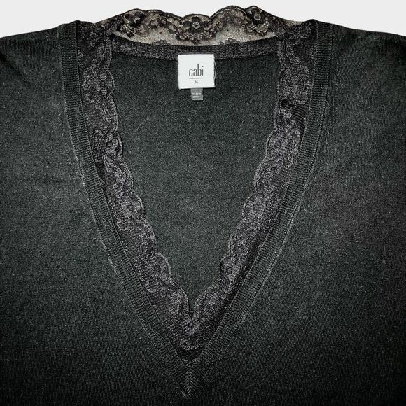 CAbi Union Lace V Neck Dolman Sleeve Sweater in Dark Black Women’s M - Picture 3 of 7